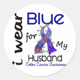 Colon Cancer I Wear Blue For My Husband 43 Classic Round Sticker