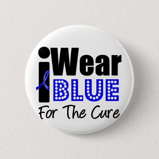 Colon Cancer I Wear Blue Ribbon For The Cure Button (Front)