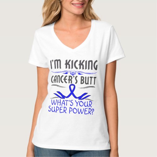 Colon Cancer Kicking Cancer Butt Super Power T_Shirt