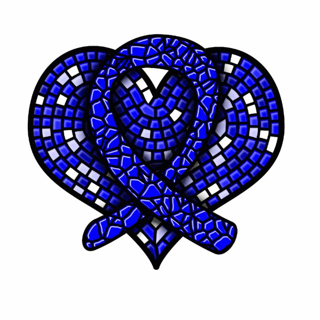 Colon Cancer Mosaic Heart Ribbon Sculpture (Front)
