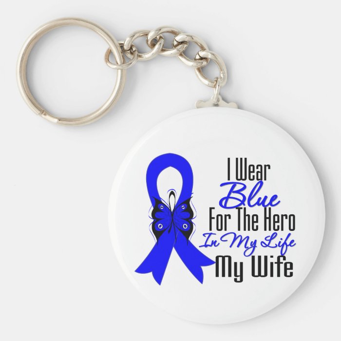 Colon Cancer Ribbon Hero My Wife Keychains