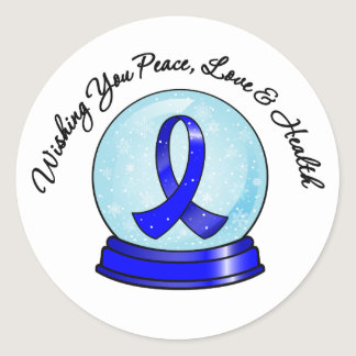 Colon Cancer Ribbon Merry Christmas Snowglobe Classic Round Sticker