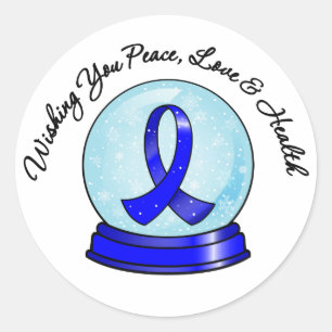 Colon Cancer Ribbon Merry Christmas Snowglobe Classic Round Sticker