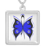 Colon Cancer Stylish Butterfly Awareness Ribbon Silver Plated Necklace