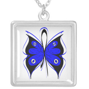 Colon Cancer Stylish Butterfly Awareness Ribbon Silver Plated Necklace