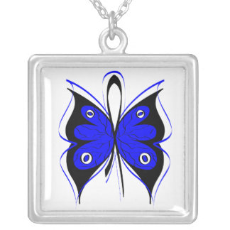 Colon Cancer Stylish Butterfly Awareness Ribbon Silver Plated Necklace