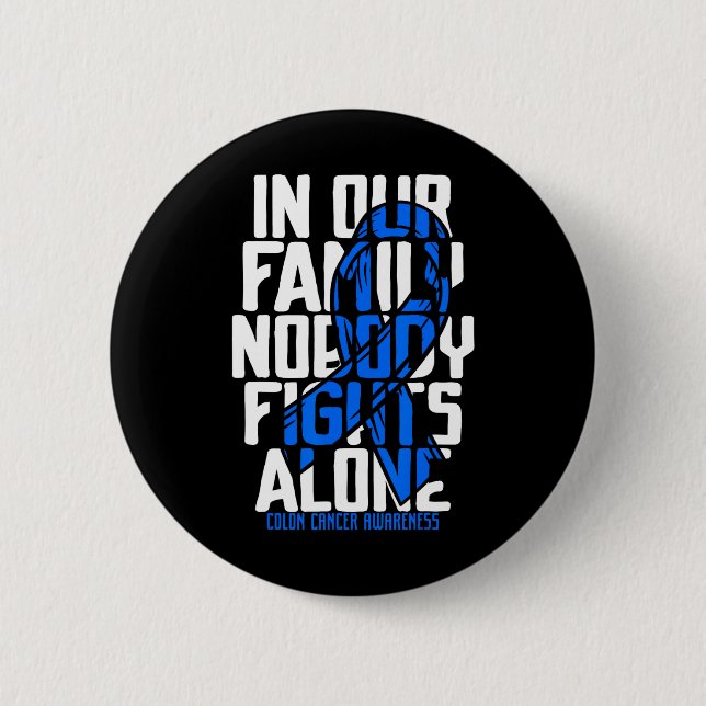 Colon Cancer Support Tee Family Blue Colon Cancer  Button (Front)
