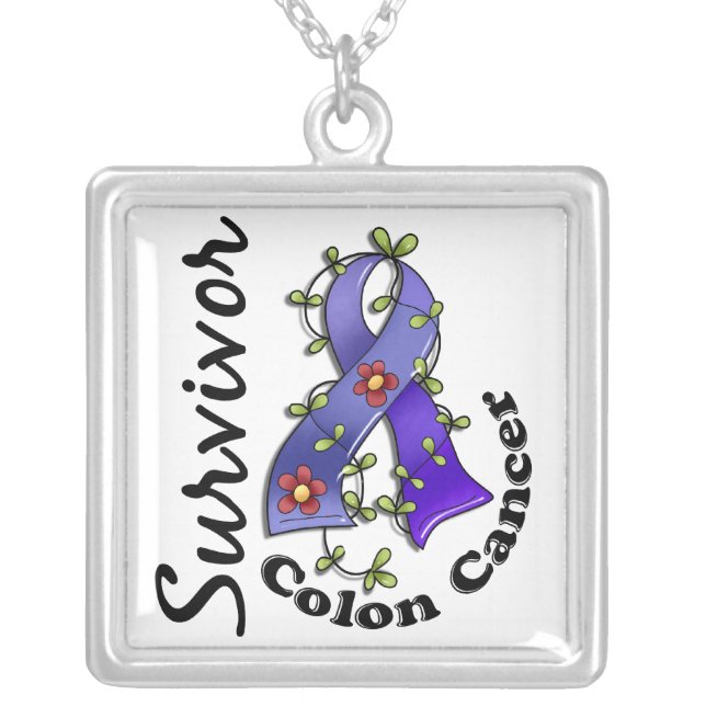 Colon Cancer Survivor 15 Silver Plated Necklace (Front)