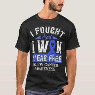 Colon Cancer Survivor 1 Year Free Blue Ribbon Awar T-Shirt