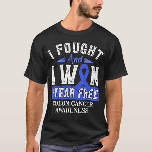 Colon Cancer Survivor 1 Year Free Blue Ribbon Awar T_Shirt