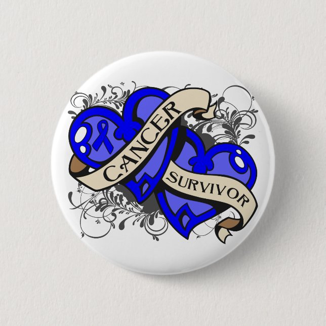 Colon Cancer Survivor Dual Hearts Button (Front)