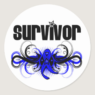 Colon Cancer Survivor Grunge Winged Emblem Classic Round Sticker