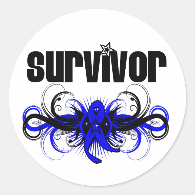 Colon Cancer Survivor Grunge Winged Emblem Classic Round Sticker (Front)