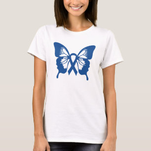 Colon Cancer t-shirt with Blue Butterfly & ribbon