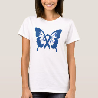 Colon Cancer t-shirt with Blue Butterfly & ribbon