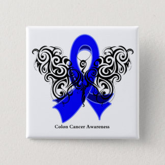 Colon Cancer Tribal Butterfly Ribbon Pinback Button