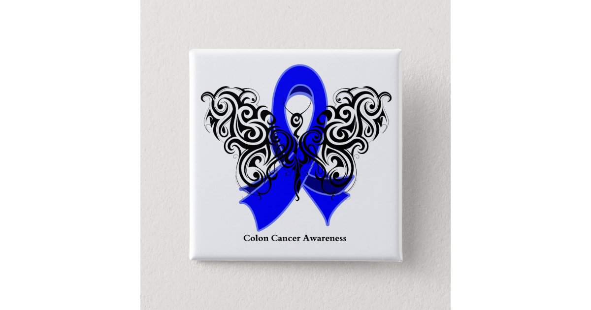 Colon Cancer Tribal Butterfly Ribbon Pinback Button | Zazzle