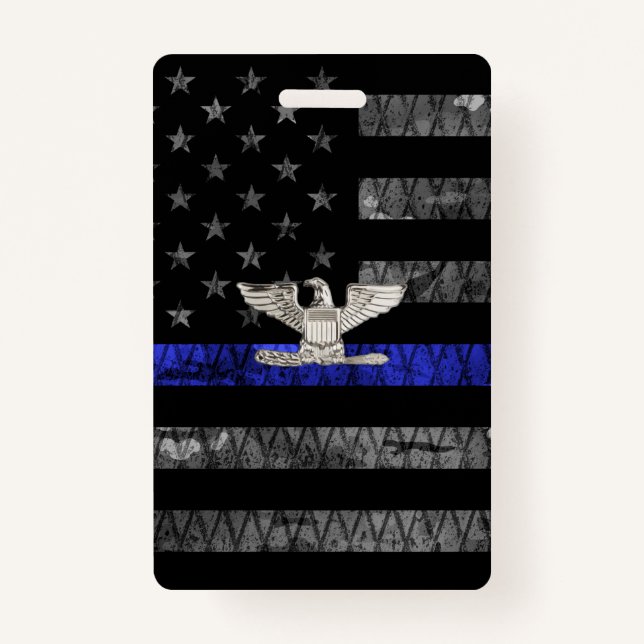 Colonel Thin Blue Line Distressed Flag Badge (Front)