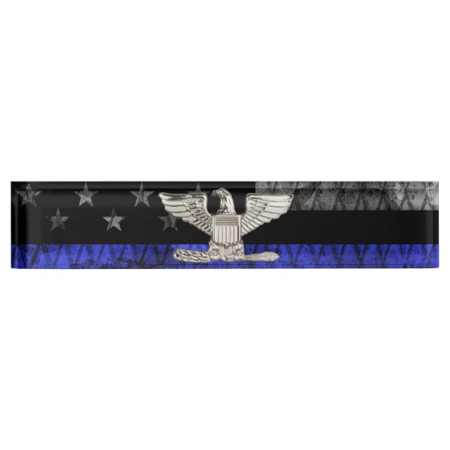 Colonel Thin Blue Line Distressed Flag Desk Name Plate (Front)