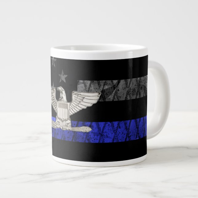 Colonel Thin Blue Line Distressed Flag Giant Coffee Mug (Front Right)