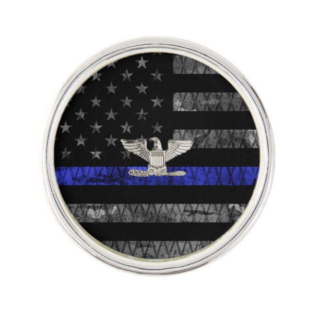 Colonel Thin Blue Line Distressed Flag Lapel Pin (Front)