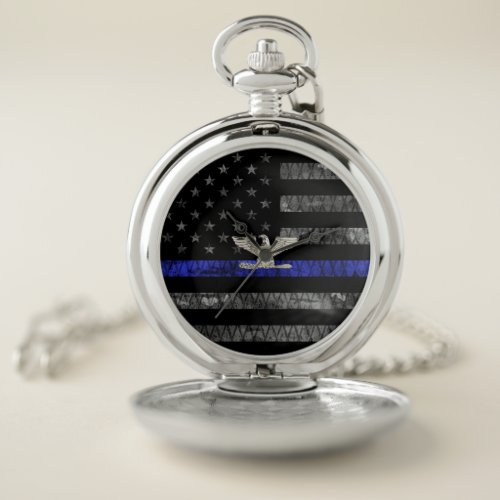 Colonel Thin Blue Line Distressed Flag Pocket Watch