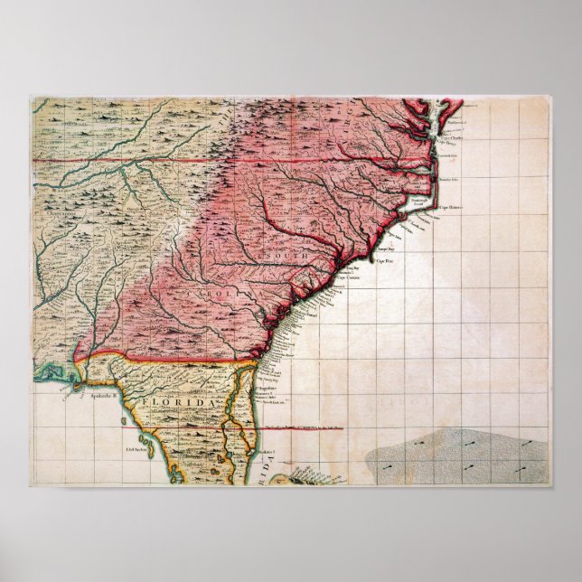 COLONIAL AMERICA MAP, 1733 POSTER (Front)