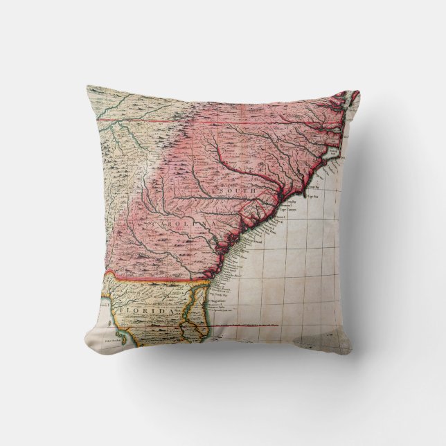 COLONIAL AMERICA MAP, 1733 THROW PILLOW (Front)