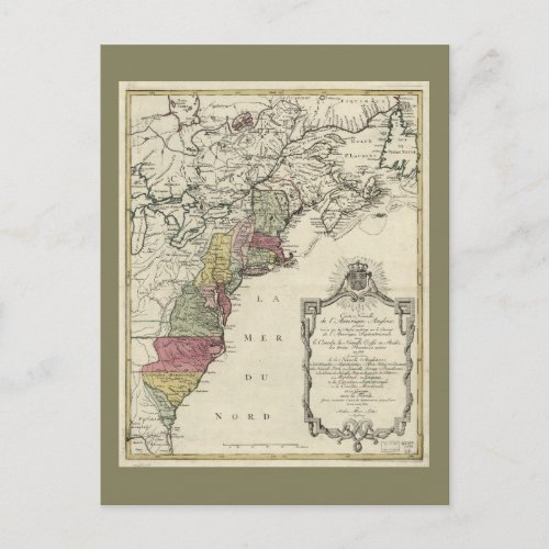 Colonial America Map by Matthaus Lotter 1776 Postcard