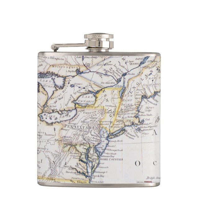 COLONIAL AMERICA: MAP, c1770 Hip Flask (Front)