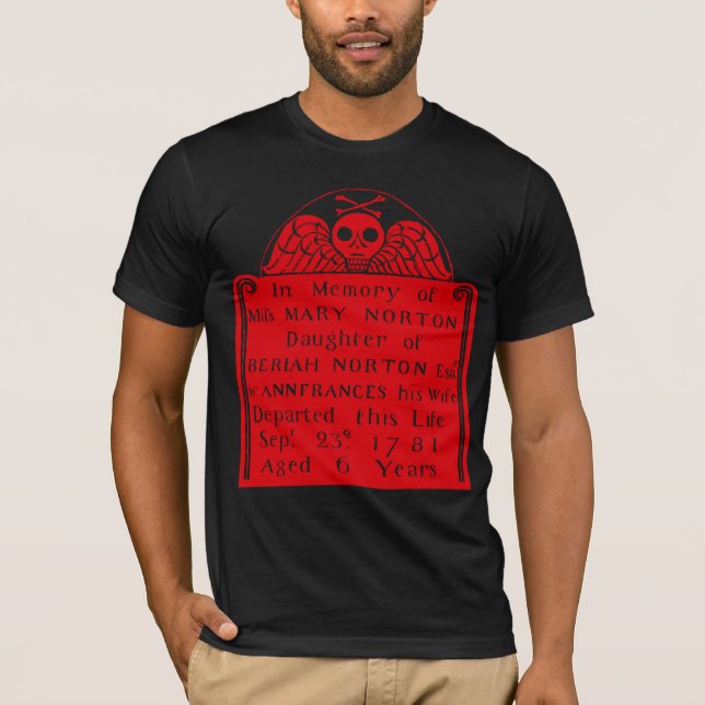 Colonial American Tombstone Skull Angel Bones T-Shirt (Front)