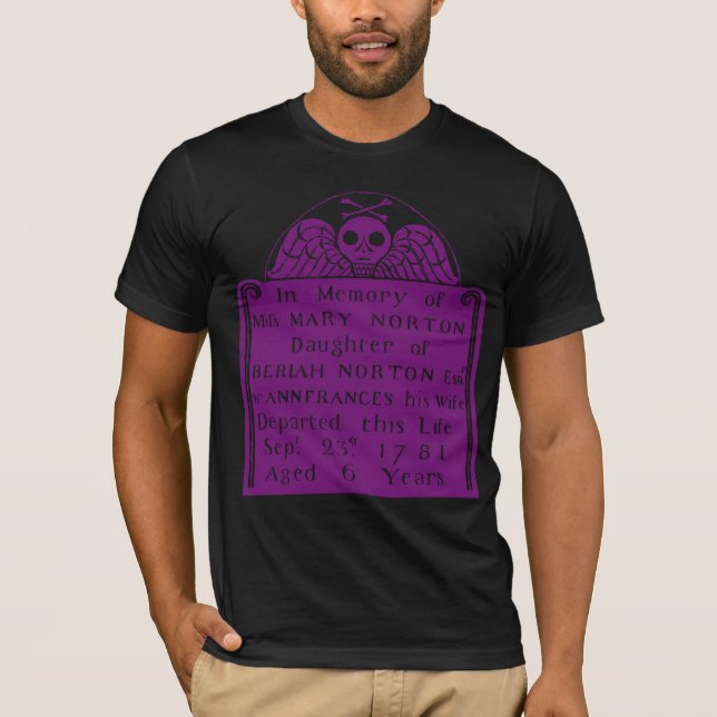 Colonial American Tombstone Skull Angel Bones T-Shirt (Front)