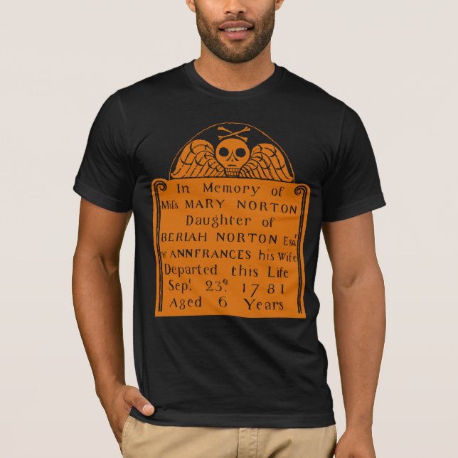 Colonial American Tombstone Skull Angel Bones T-Shirt (Front)