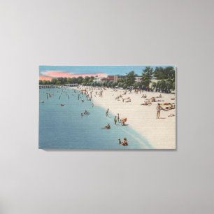 Colonial Beach, VA - Sunbathing & Swimming Scene Canvas Print
