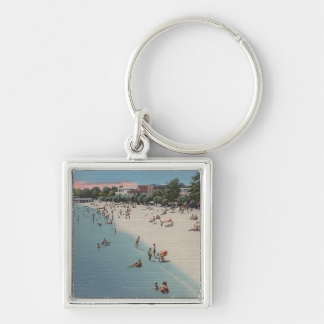 Colonial Beach, VA - Sunbathing & Swimming Scene Keychain (Front)