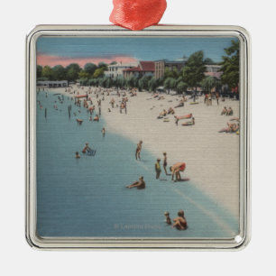 Colonial Beach, VA - Sunbathing & Swimming Scene Metal Ornament