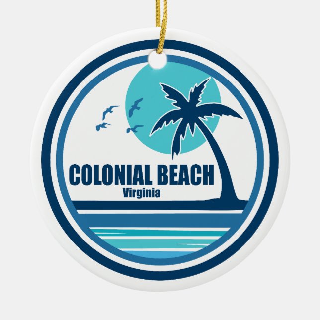 Colonial Beach Virginia Palm Tree Birds Ceramic Ornament (Front)