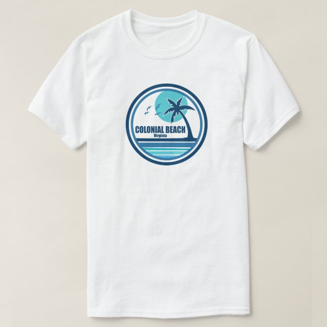 Colonial Beach Virginia Palm Tree Birds T-Shirt (Design Front)