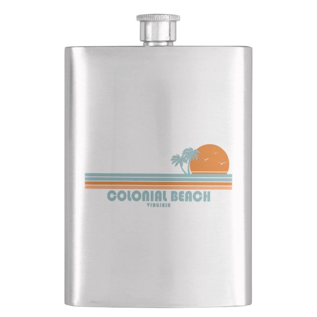 Colonial Beach Virginia Sun Palm Trees Flask (Front)