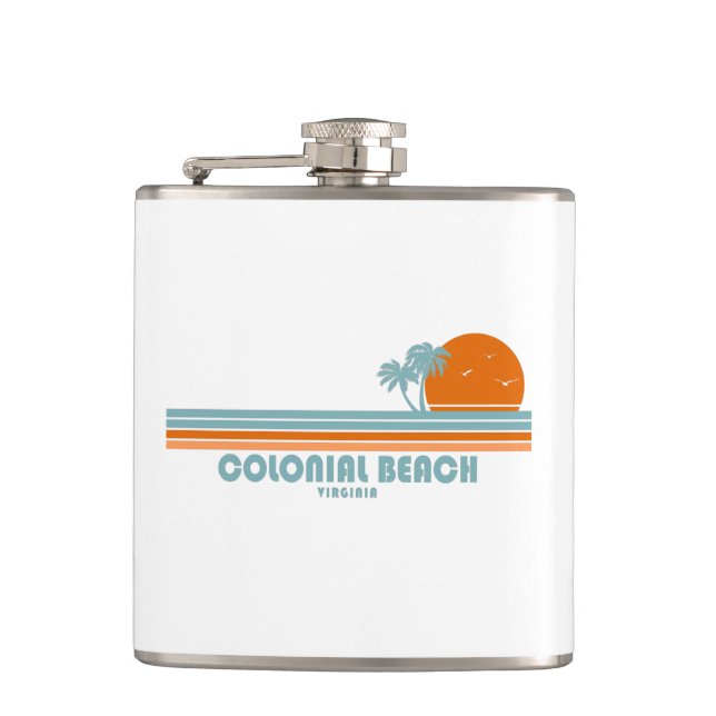 Colonial Beach Virginia Sun Palm Trees Flask (Front)