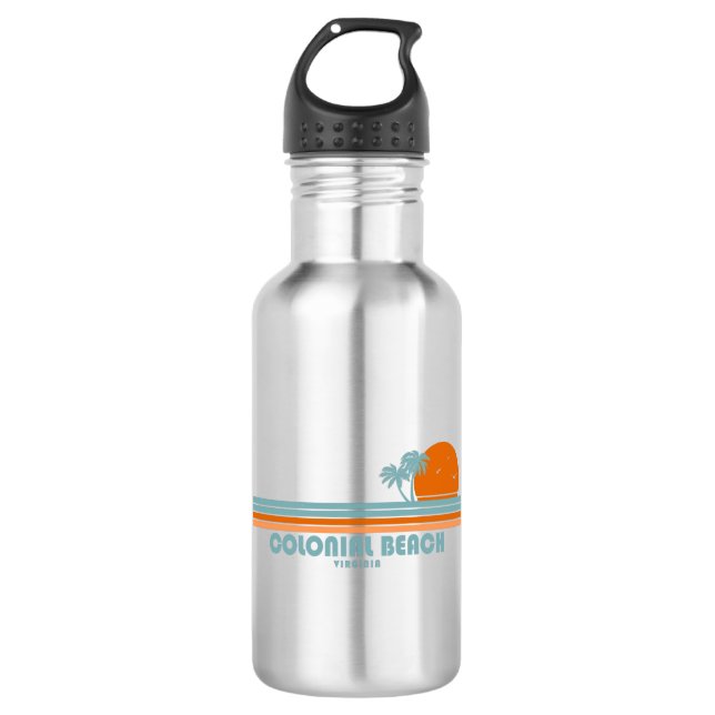 Colonial Beach Virginia Sun Palm Trees Stainless Steel Water Bottle (Front)