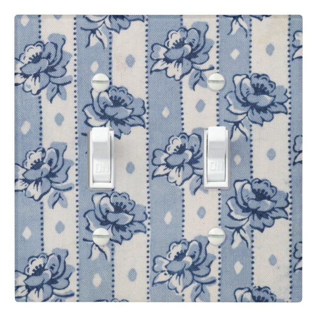Colonial Blue Floral Print | Light Switch Cover (In Situ)