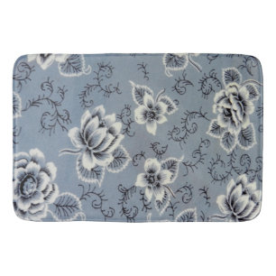 Colonial Blue Flower Pattern Bath Mat
