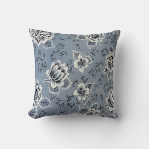 Colonial Blue Flower Pattern  Throw Pillow