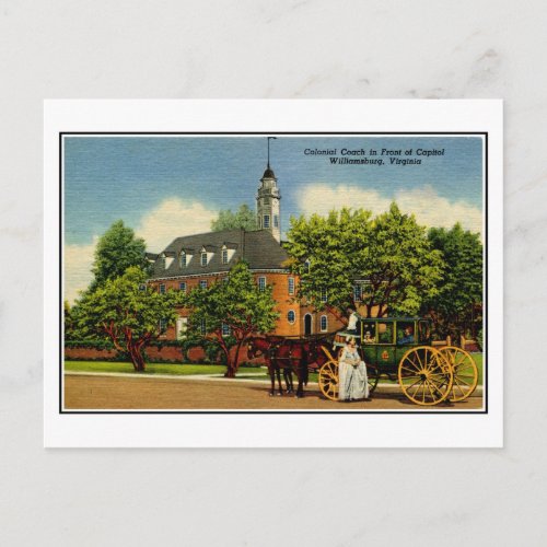 Colonial coach in front of capitol Williamsburg VA Postcard