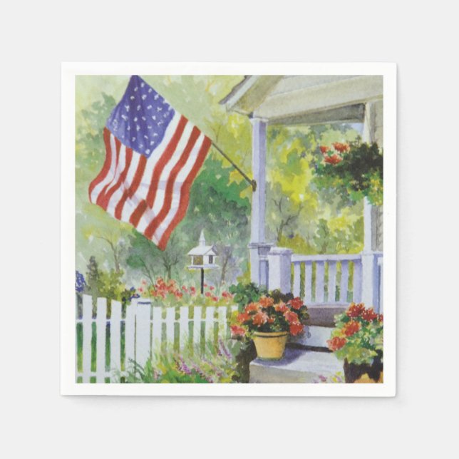 Colonial Country Home American Flag Front Porch Napkins (Front)