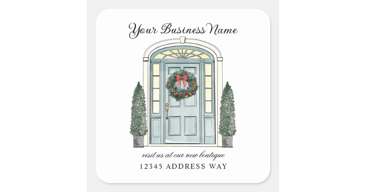 Colonial Door Christmas Boutique Square Sticker | Zazzle