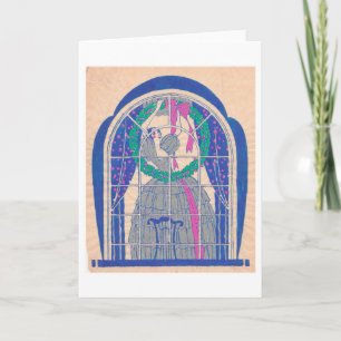 Colonial Lady Hanging a Wreath Holiday Card