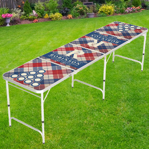 Colonial Liberty Plaid Family Name & Initial Beer Pong Table