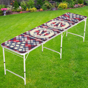 Colonial Plaid Family Monogram & Name Beer Pong Table